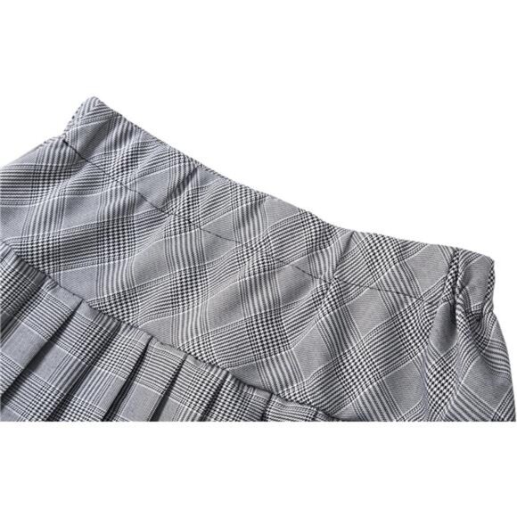 Women's Elastic Waist Tartan Pleated School Skirt Series 11 White - Picture 3 of 6